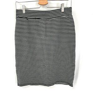 Toad & Co. Paseo ponte knit black grey striped stretch pencil skirt casual S